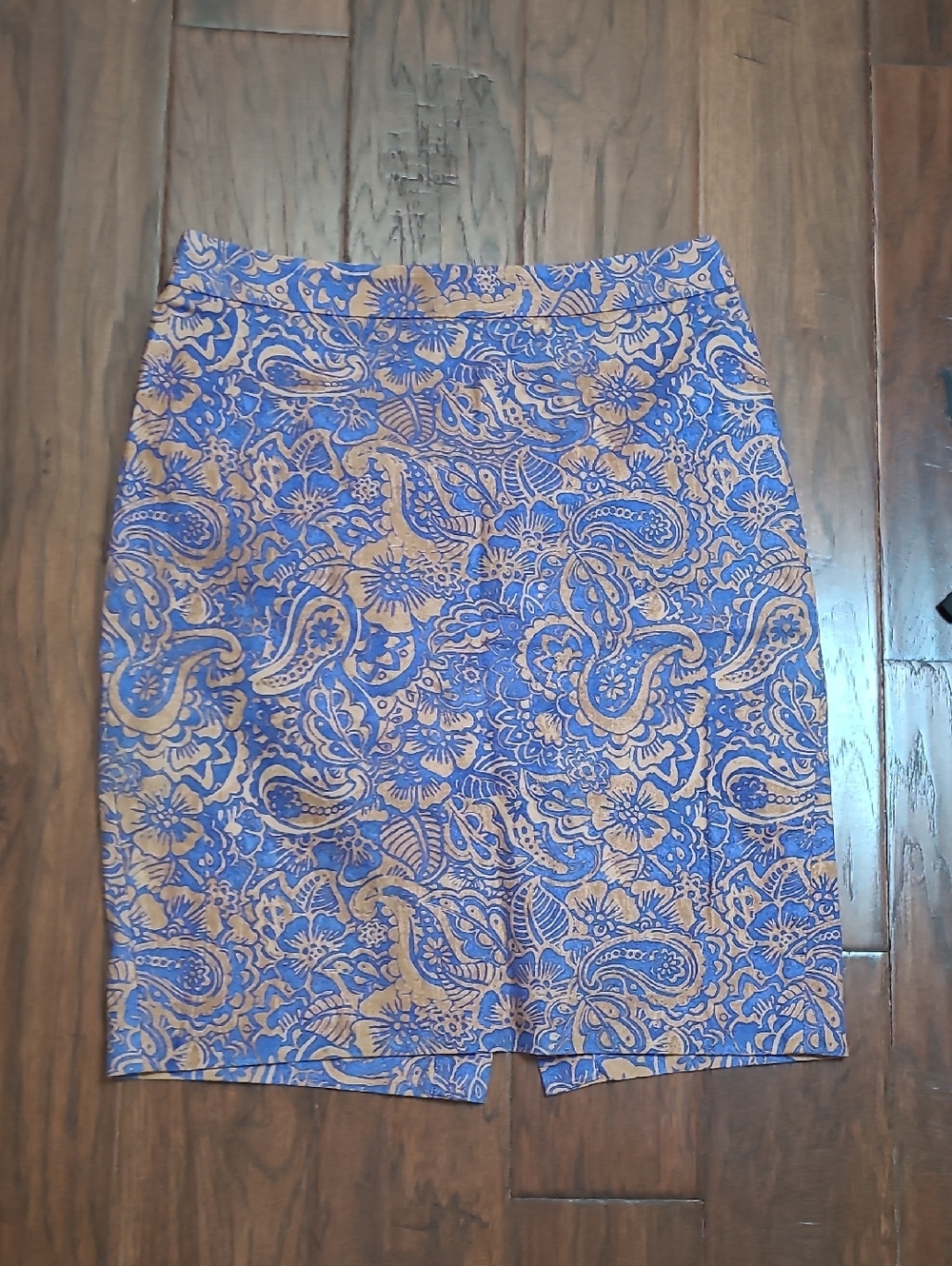 Ann Taylor LOFT Blue & Tan Paisley Pencil Skirt size 6